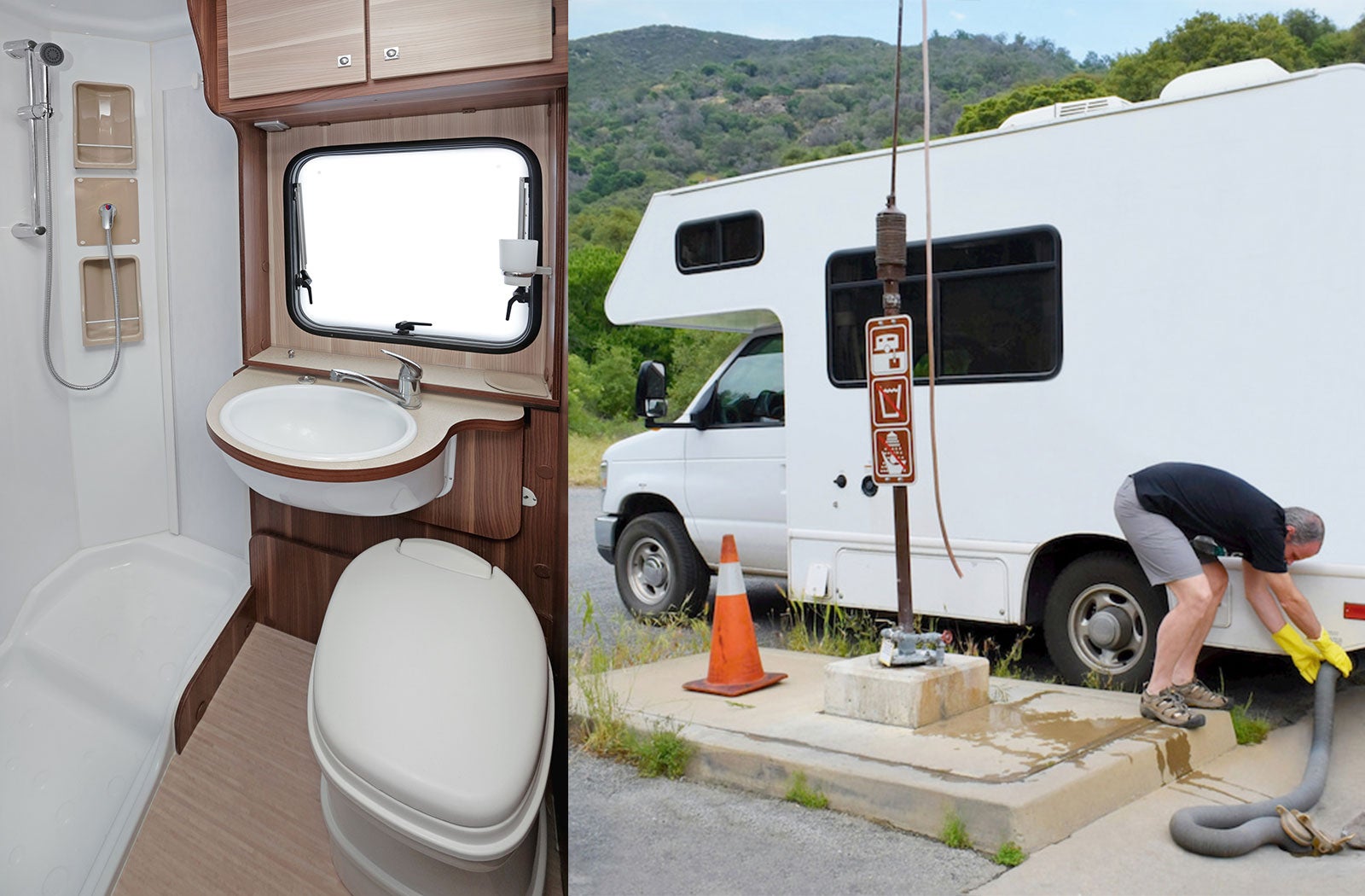 Portable RV/camper toilet and holding tank setup in Willits, California