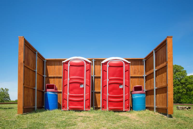 Short-term porta potty units staged for delivery in Willits, California